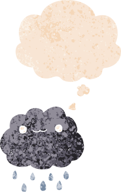 Düşünce baloncuklu karikatür bulutu grunge sıkıntılı retro desen bir insan tarafından çizilmiş