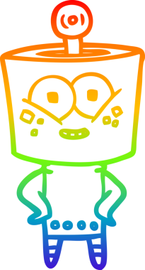 gökkuşağı gradyanı çizimi bir insan tarafından çizilmiş mutlu bir robot çizgi filmi.