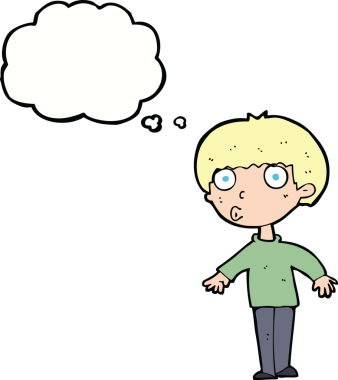 Bir insan tarafından çizilmiş düşünce baloncuğu olan bir çocuk.