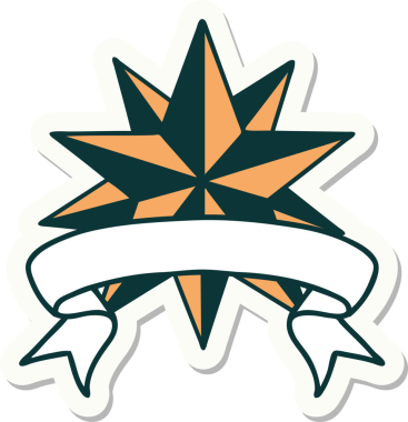 Bir insan tarafından çizilmiş bir yıldızın pankartına sahip dövme stili.