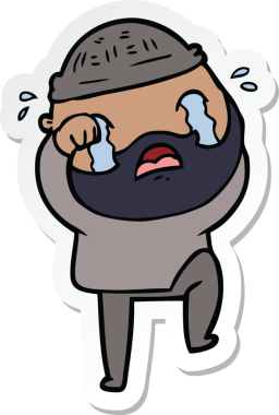 Karikatür sakallı bir adamın çıkartması. Ağlıyor ve bir insan tarafından çizilmiş.