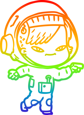 Gökkuşağı gradyan çizgi çizimi bir insan tarafından çizilmiş astronot bir kadın.