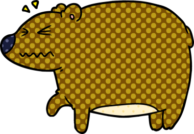 Bir insan tarafından çizilmiş yaralı bir kafası olan çizgi film ayısı.