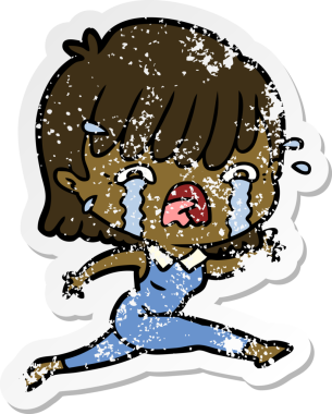 Bir insan tarafından çizilmiş, ağlayan bir çizgi film kızının sıkıntılı çıkartması.