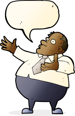 Bir insan tarafından çizilmiş bir konuşma balonuyla çileden çıkarılmış orta yaşlı bir adam.