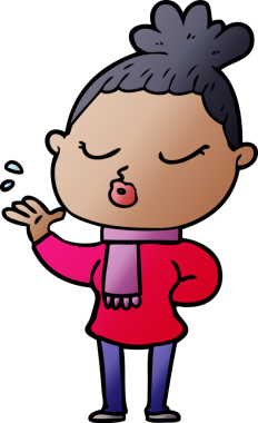 Bir insan tarafından çizilmiş sakin bir kadın çizgi filmi.