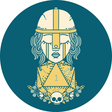 Retro Dövme Tarzı Ağlayan İnsan Dövüşçüsü Bir insan tarafından çizilmiş doğal bir D20 ruloyla