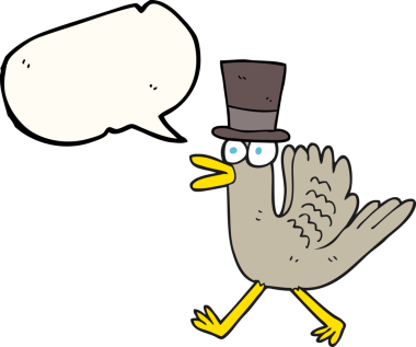 Bir insan tarafından çizilmiş silindir şapkalı konuşma balonu çizgi filmi ördeği.