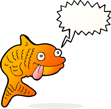 Bir insan tarafından çizilmiş konuşma balonlu çizgi film balığı.