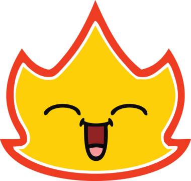 Bir insan tarafından çizilen ateşin düz renkli retro karikatürü