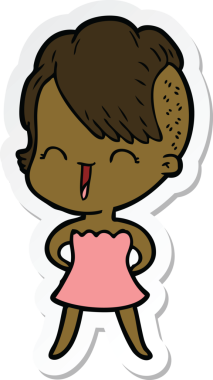 Bir insan tarafından çizilmiş mutlu bir hippi kızın çıkartması.