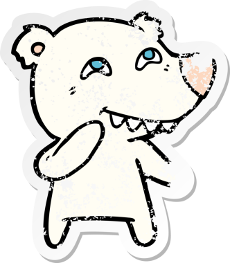 Bir insan tarafından çizilmiş dişleri gösteren karikatür kutup ayısının sıkıntılı çıkartması.