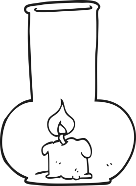 El yazısıyla çizilmiş siyah beyaz çizgi film eski cam lamba ve bir insan tarafından çizilmiş mum.