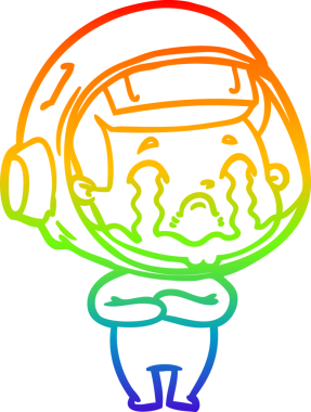 Gökkuşağı gradyan çizgi çizimi bir insan tarafından çizilmiş ağlayan astronot