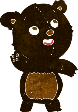 Bir insan tarafından çizilmiş siyah ayıcığı sallayan sevimli çizgi film