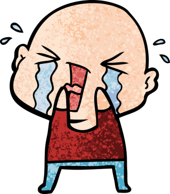 Bir insan tarafından çizilmiş ağlayan kel bir adam.