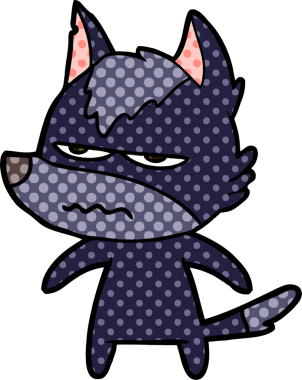 Bir insan tarafından çizilmiş rahatsız kurt çizgi filmi.