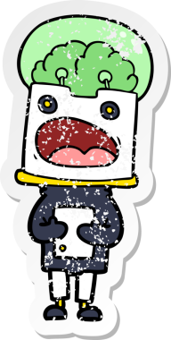 Bir insan tarafından çizilmiş karikatür robotunun sıkıntılı çıkartması.