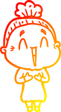 Bir insan tarafından çizilmiş mutlu, yaşlı bir kadının sıcak çizgi çizimi.