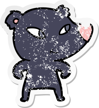 Bir insan tarafından çizilmiş şirin bir ayının sıkıntılı çıkartması.