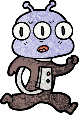 Bir insan tarafından çizilmiş üç gözlü uzaylı çizgi filmi.