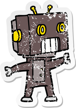 Bir insan tarafından çizilmiş karikatür robotunun sıkıntılı çıkartması.