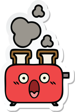 Bir insan tarafından çizilmiş bir tost makinesinin şirin bir karikatürü.
