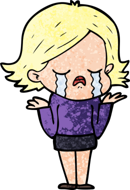 Bir insan tarafından çizilmiş ağlayan çizgi film kızı.