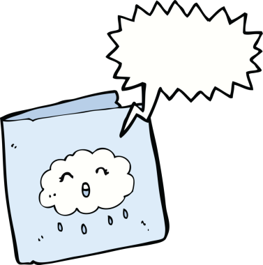 Bir insan tarafından çizilmiş, bulut desenli bir çizgi film kartı.