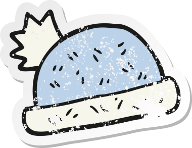 İnsan tarafından çizilmiş bir çizgi film şapkasının gerilimli retro çıkartması.