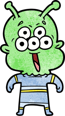 Bir insan tarafından çizilmiş mutlu bir uzaylı çizgi filmi.