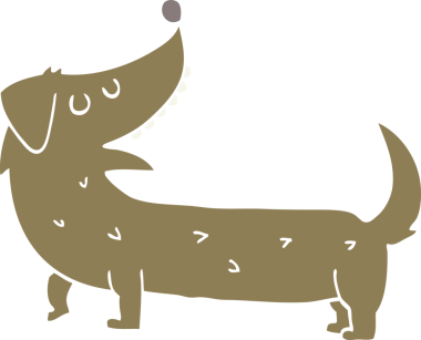 Bir insan tarafından çizilmiş düz renkli çizgi film köpeği.