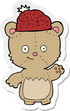 Bir insan tarafından çizilmiş şapkalı çizgi film ayısının çıkartması.