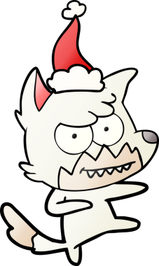 Bir insan tarafından çizilmiş Noel Baba şapkası giymiş sırıtan bir tilkinin el çizimi çizgi filmi.