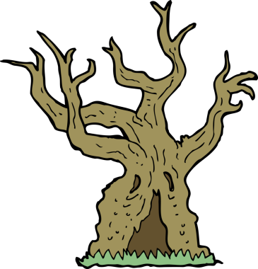 Bir insan tarafından çizilmiş ürkünç yaşlı ağaç.