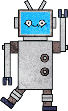 Bir insan tarafından çizilmiş bir robotun retro grunge dokusu