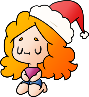 Bir insan tarafından çizilmiş Kawai kızının el çizimi gradyan çizgi filmi.