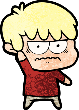 Bir insan tarafından çizilmiş sinirli çizgi film çocuğu.