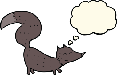 Bir insan tarafından çizilmiş düşünce baloncuğu olan küçük kurt yavrusu.