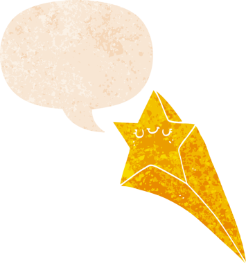 Bir insan tarafından çizilmiş grunge dertli retro tarzı ile konuşma baloncuğu ile çizgi film yıldızı kayıyor