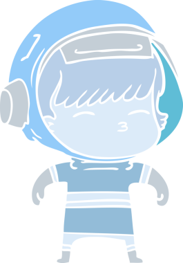 Düz renkli çizgi film meraklısı astronot bir insan tarafından çizilmiş.