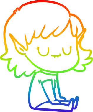 Gökkuşağı gradyan çizgisi mutlu çizgi film kızı bir insan tarafından çizilmiş.