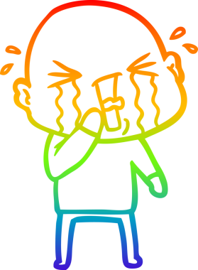 Bir insan tarafından çizilmiş ağlayan kel bir adamın çizgi çizimi.