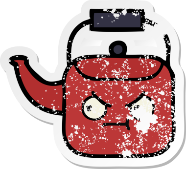 Bir insan tarafından çizilmiş tatlı bir çaydanlığın sıkıntılı çıkartması.