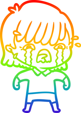 Gökkuşağı gradyan çizimi bir insan tarafından çizilmiş ağlayan bir çizgi kız çizimi