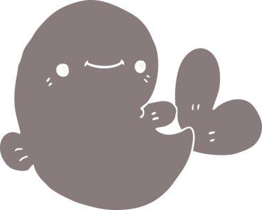 Bir insan tarafından çizilmiş düz renkli çizgi film balinası