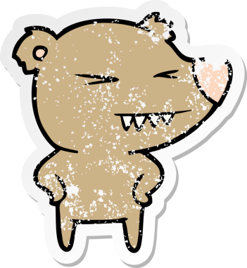 Kızgın ayı karikatürünün sıkıntılı çıkartması. Bir insan tarafından çizilmiş kalçalar.