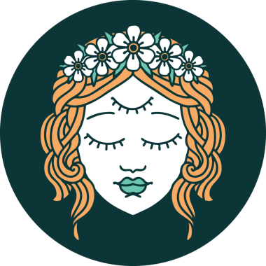 İkonik dövme stili. Bir insan tarafından çizilmiş üçüncü gözü olan kadın yüzü.