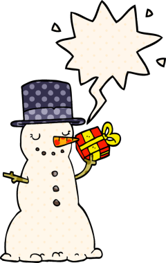 Bir insan tarafından çizilmiş çizgi roman tarzında konuşma balonu olan kardan adam.