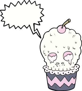 Bir insan tarafından çizilmiş ürkütücü kafatası kek çizgi filmi.